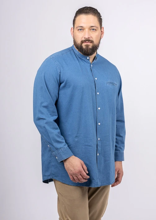 Chemise Denim Col Mao Capel Grande Taille 3 Chemise Denim Col Mao Capel Grande Taille