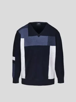 Pull Graphique Col V Bleu Capel Grande Taille